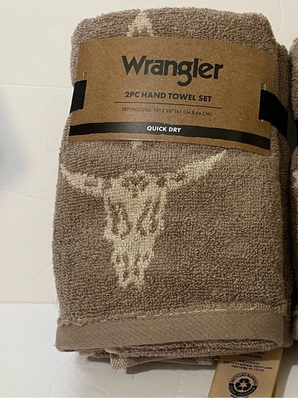Wrangler Western Steer Skull Design Set of 2 Hand Towels - NWT **